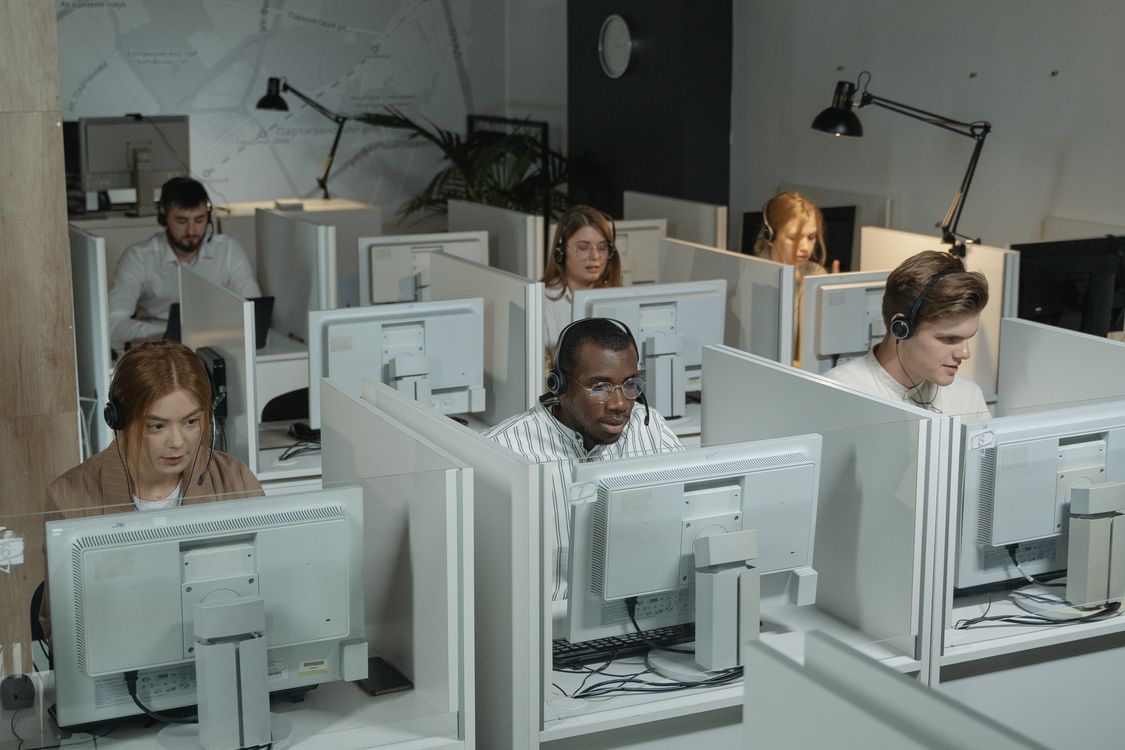 Professional team collaborating in a modern office environment