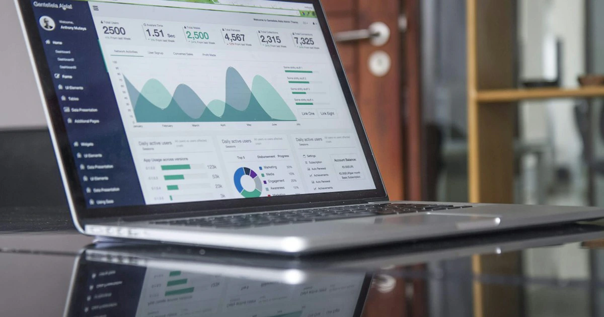 Business analytics dashboard with data charts on a computer screen
